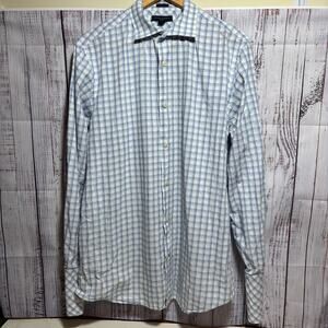Banana Republic Mens Button Up Shirt XL Blue White Plaid Slim Fit Long Sleeve